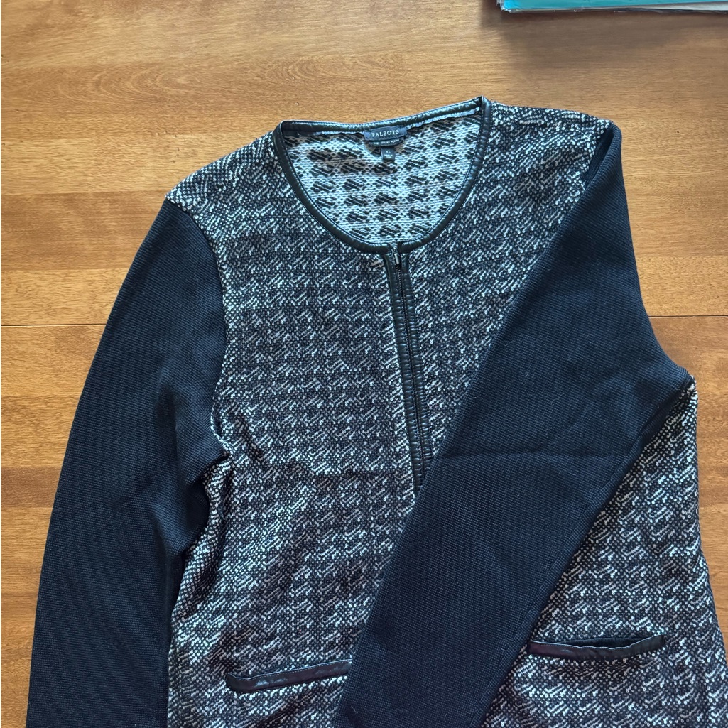 Talbots Pure Italian Marino Cardigan Sweater With Leather Trim Woman’s Xl